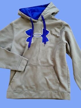 Under Armour Tan Pullover Hoodie with Blue Logo